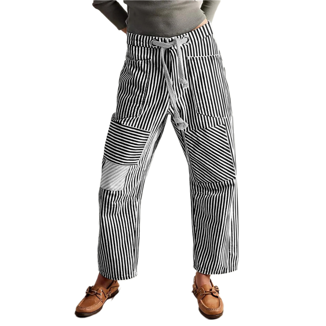 PERLAH – Chic Stripe Drawstring Wide-Leg Pants