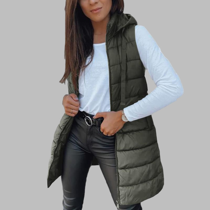 RAIN - Casual Sleeveless Hood Long Puffer Vest