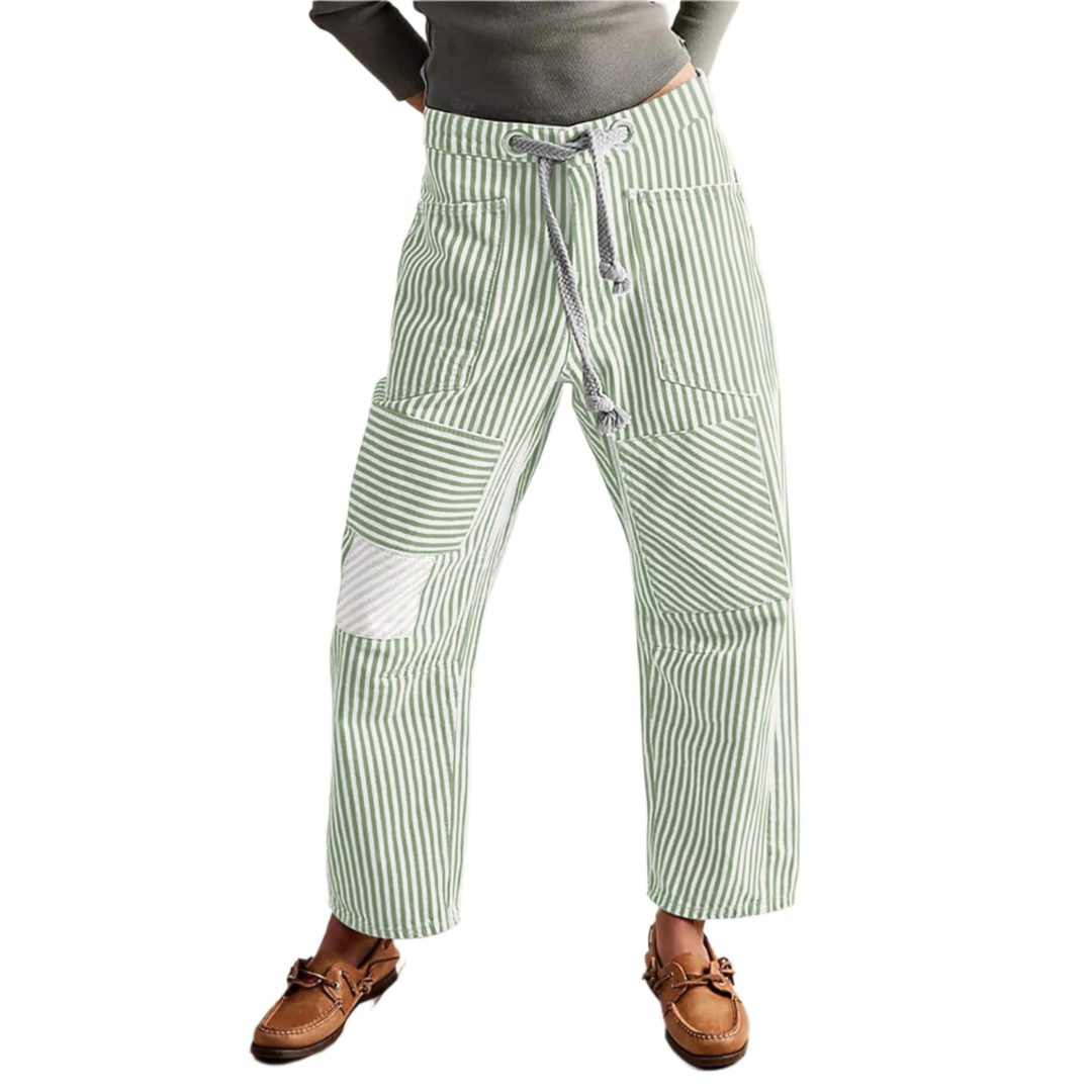 PERLAH – Chic Stripe Drawstring Wide-Leg Pants