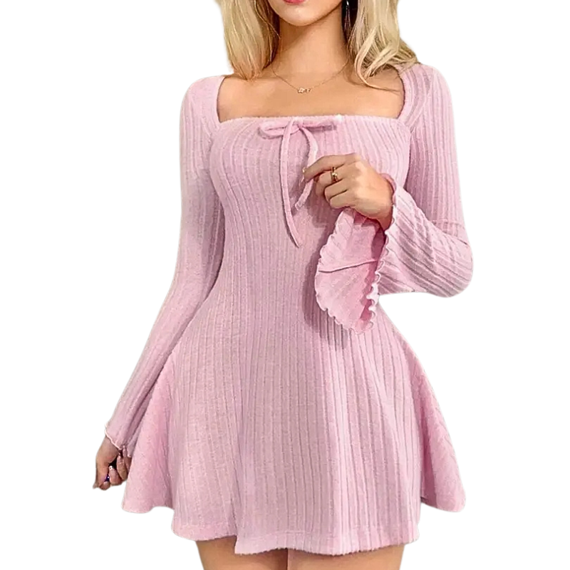 SOLENA™ – Chic Square Neck A-Line Mini Dress