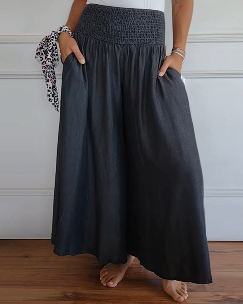 FIADH- Smocked Waist Palazzo Trousers