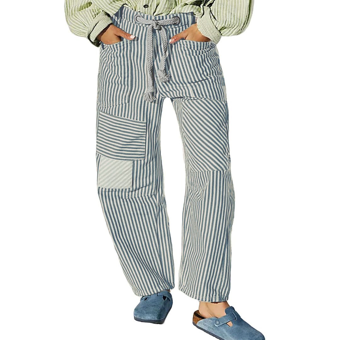 PERLAH – Chic Stripe Drawstring Wide-Leg Pants