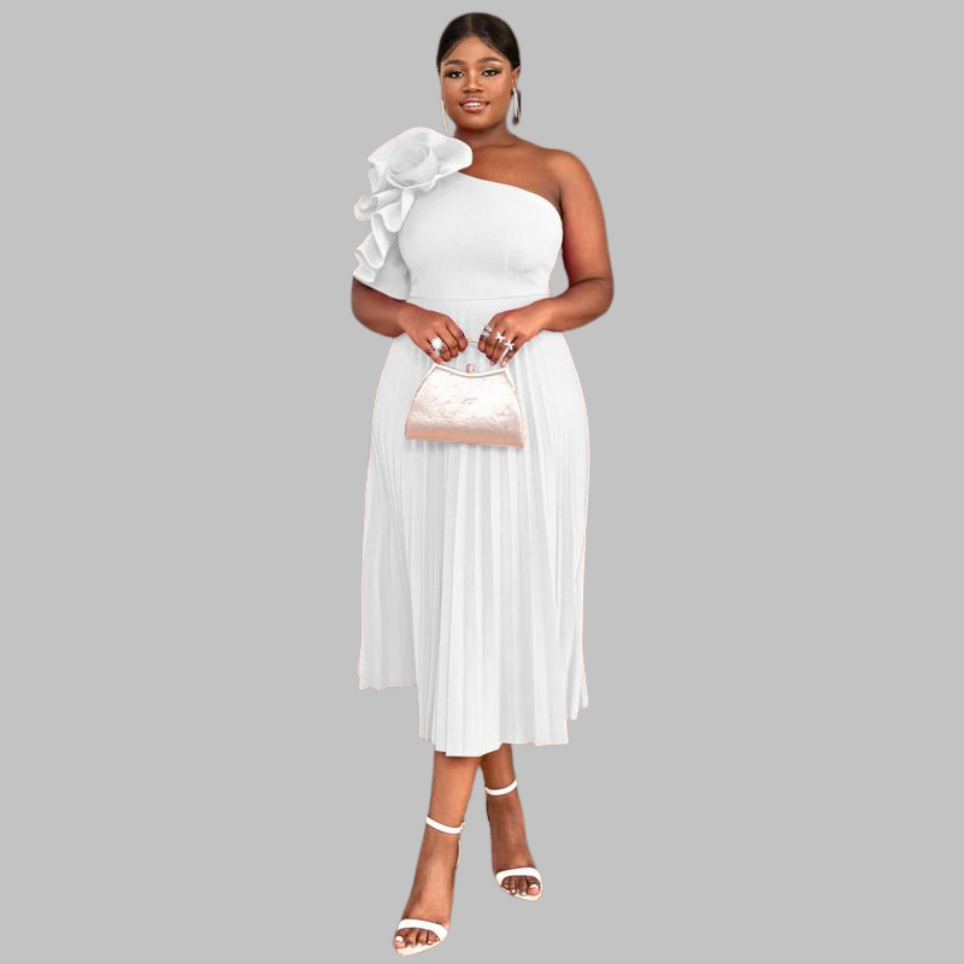 MINERVA - Elegant One Shoulder Ruffle Plus Size Evening Dress