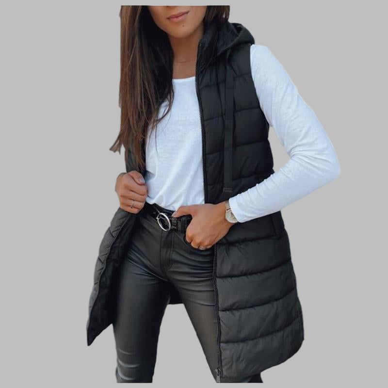 RAIN - Casual Sleeveless Hood Long Puffer Vest