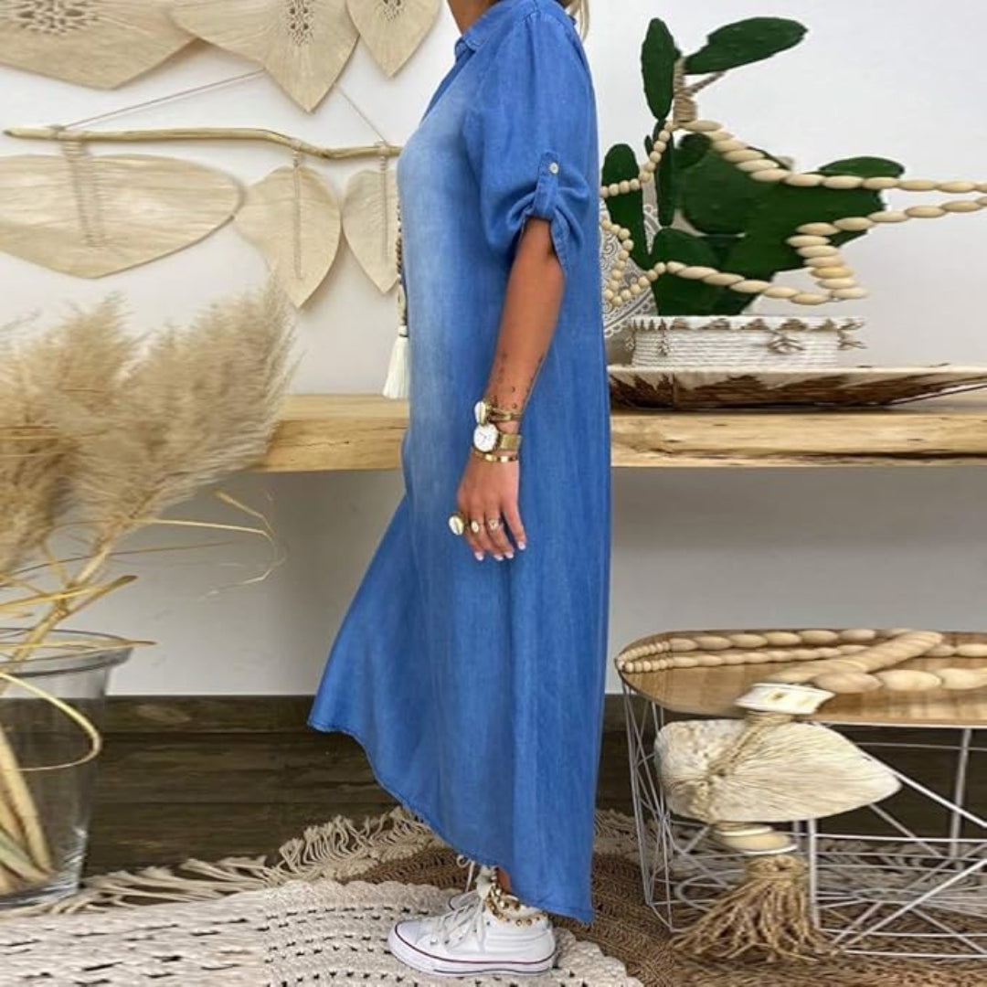 Ilse | Summer V Neck Half Denim Dress