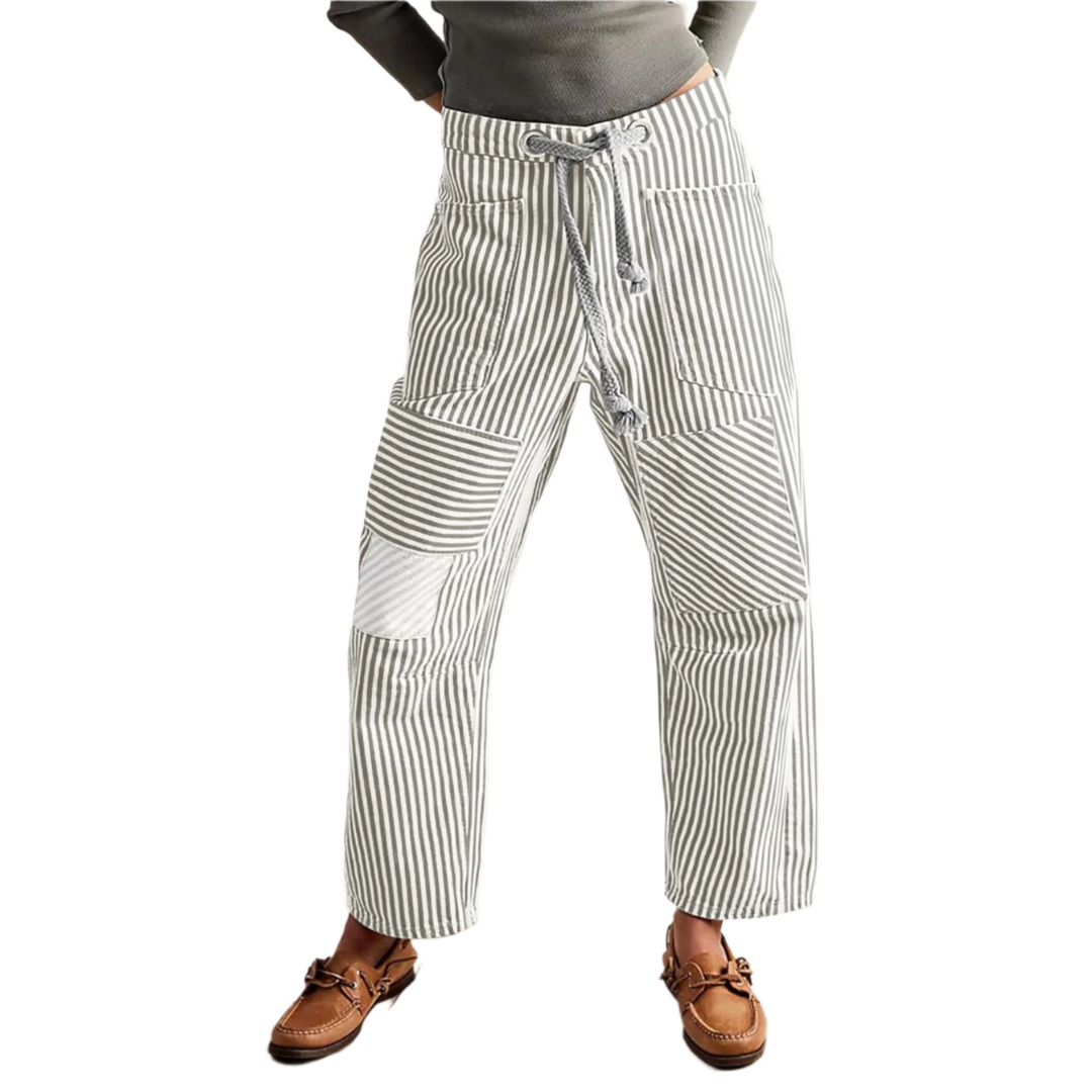 PERLAH – Chic Stripe Drawstring Wide-Leg Pants