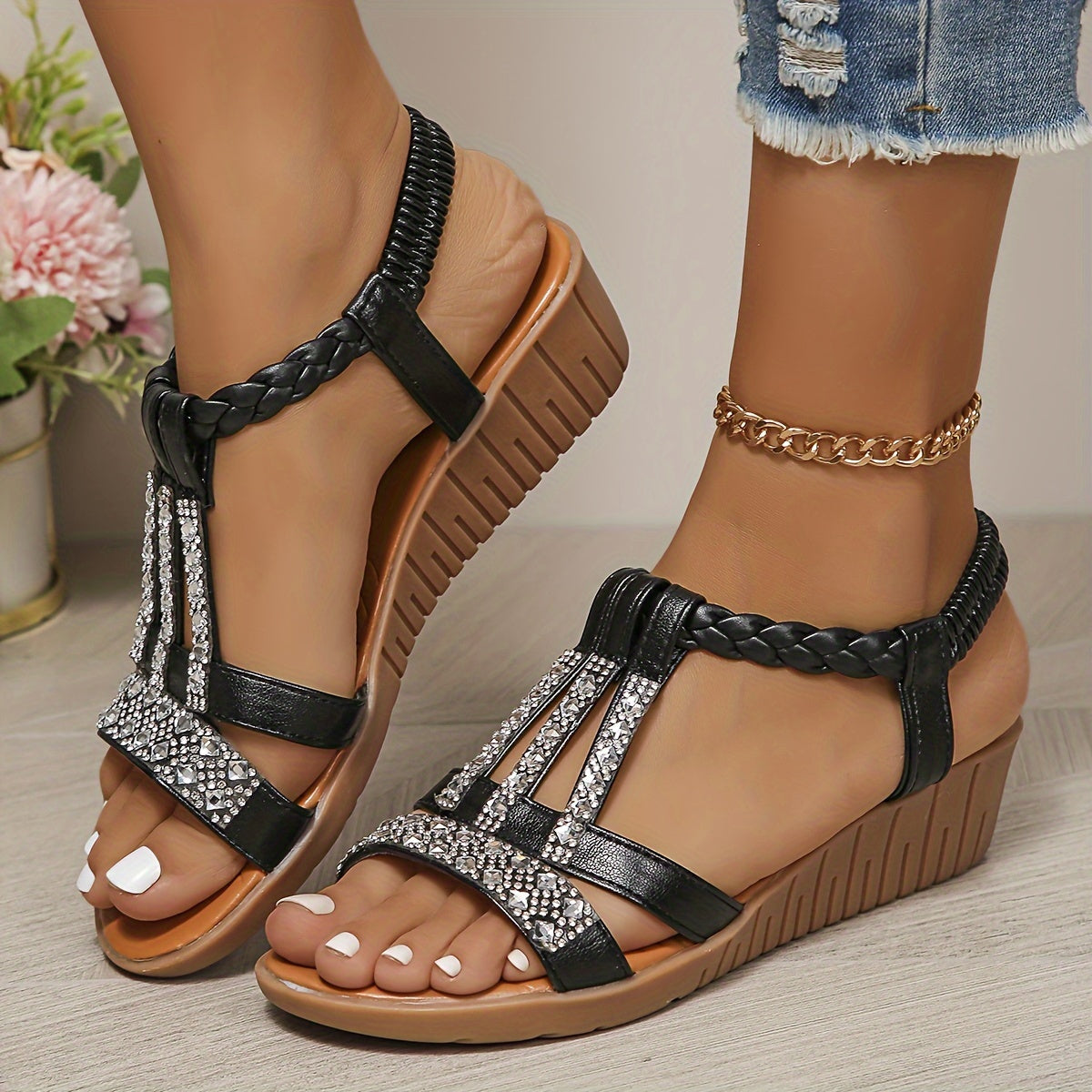 Elara Crystal Braided Sandals