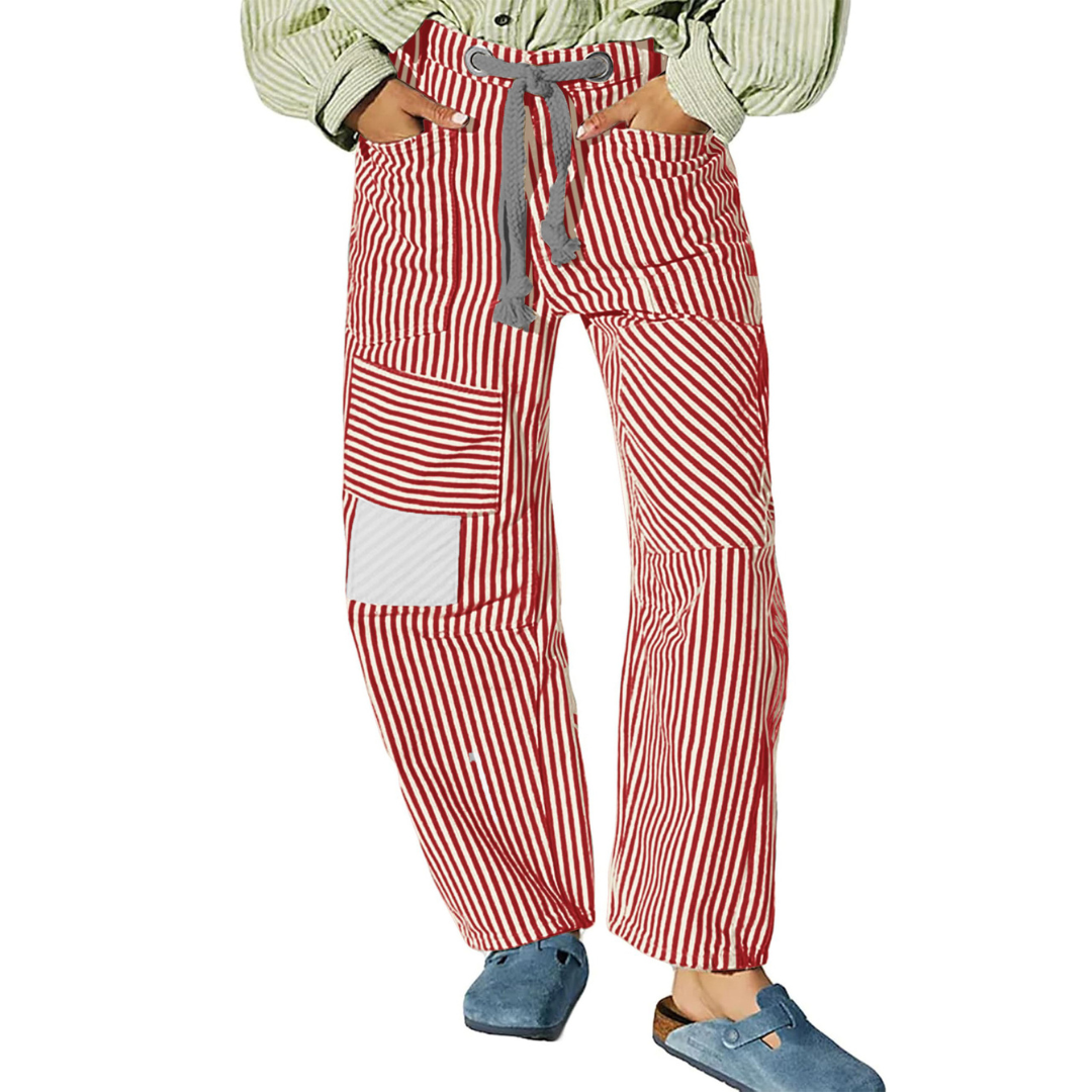 PERLAH – Chic Stripe Drawstring Wide-Leg Pants