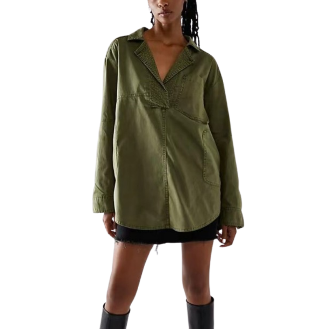 NISHA - Chic V-Neck Loose Fit Long-sleeve Top
