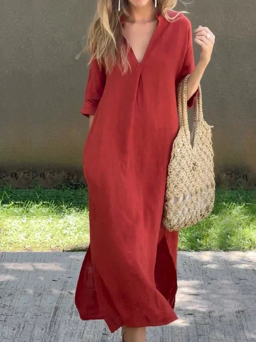 JULIA – Classic V-Neck Maxi Dress