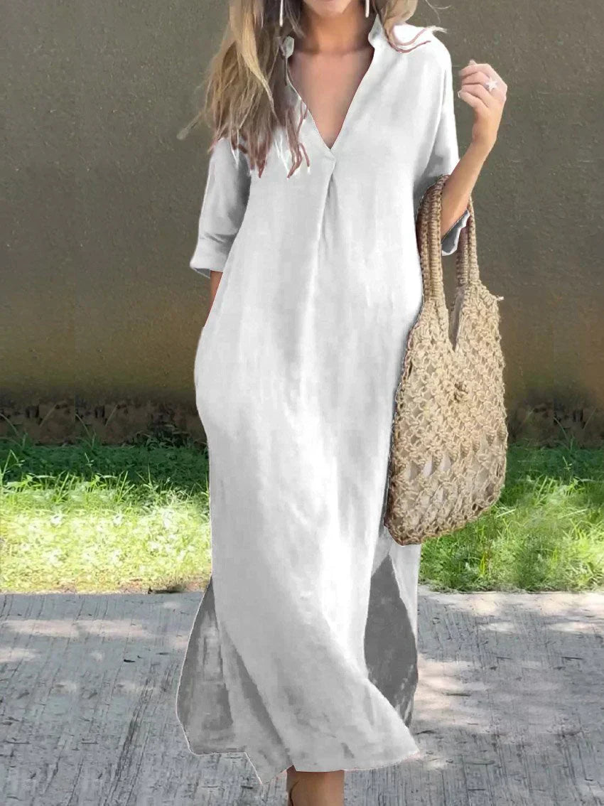 JULIA – Classic V-Neck Maxi Dress