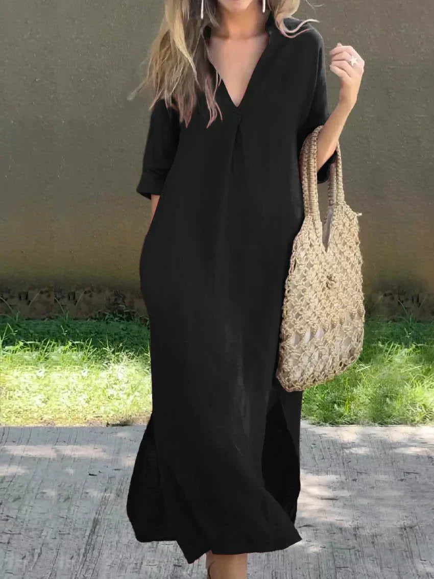 JULIA – Classic V-Neck Maxi Dress