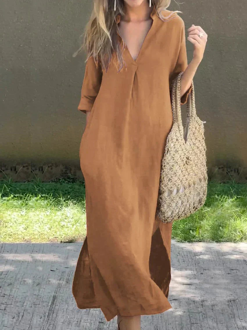 JULIA – Classic V-Neck Maxi Dress