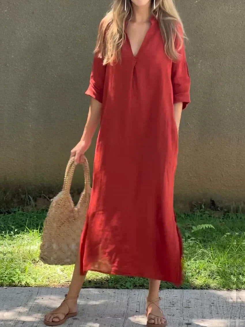 JULIA – Classic V-Neck Maxi Dress