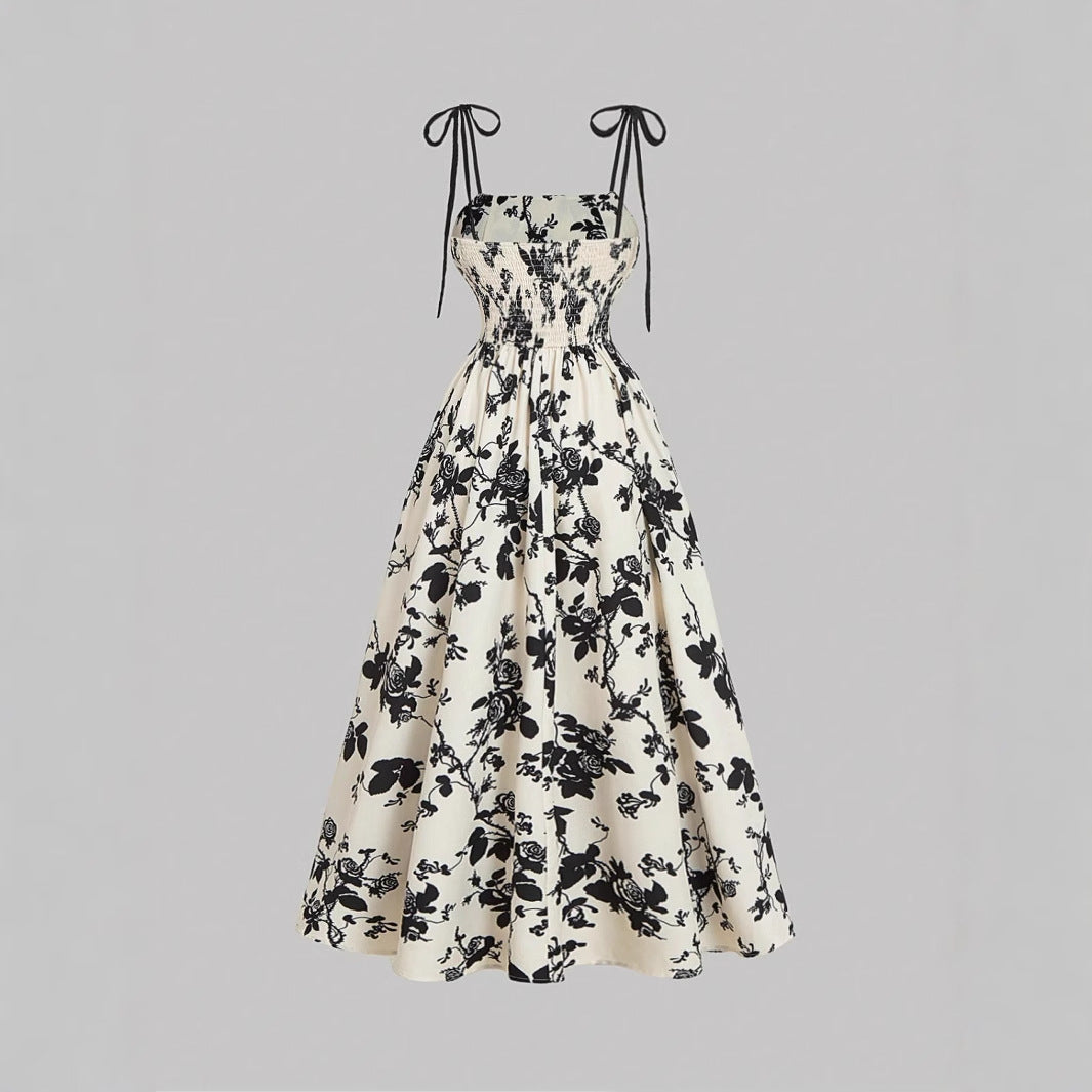 DAHLIANA - Elegant Summer Floral Tie-Shoulder Sundress