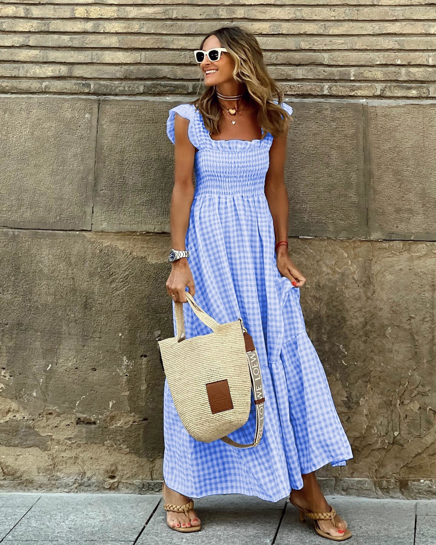 NANCY - Chic Retro Plaid Smocked Dress