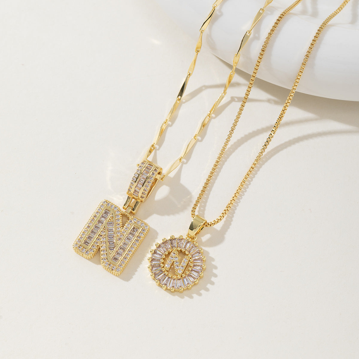 AISHA - Elegant 2-Pack Initial Letter Pendant Necklaces