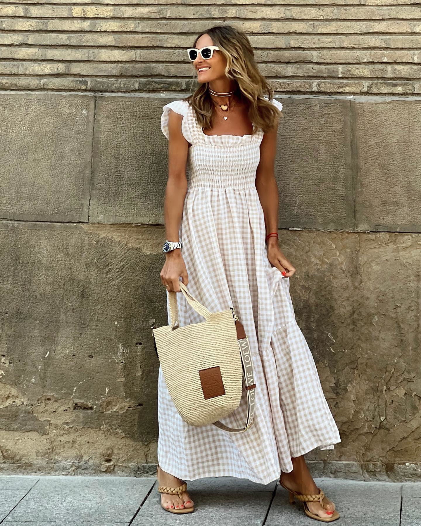 NANCY - Chic Retro Plaid Smocked Dress