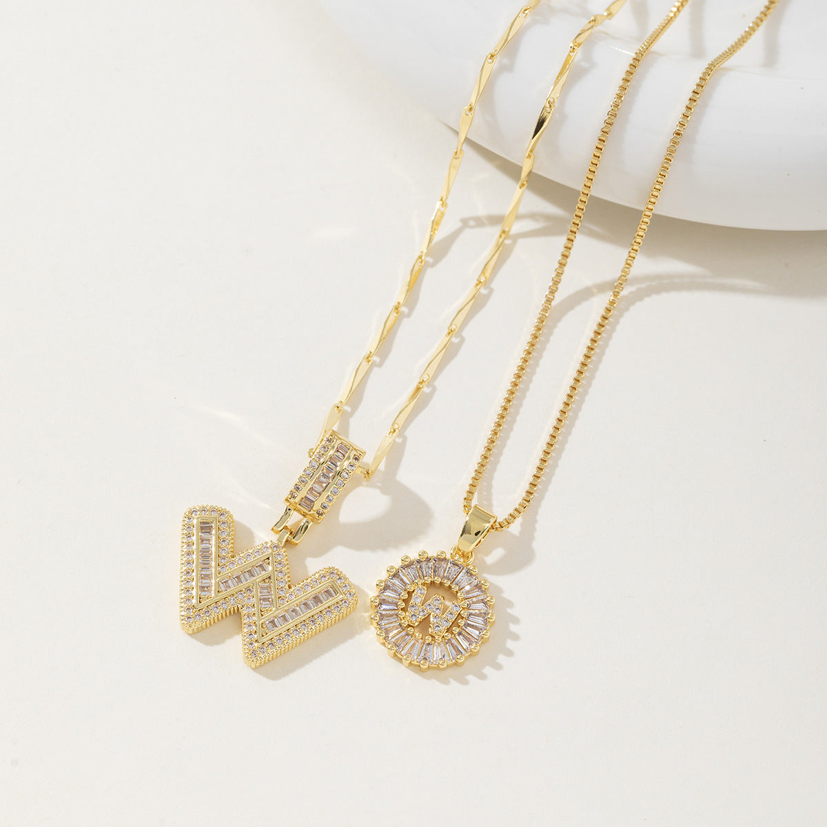 AISHA - Elegant 2-Pack Initial Letter Pendant Necklaces