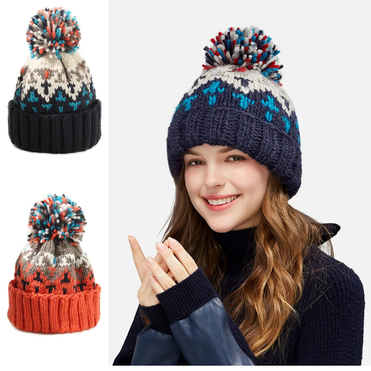 TAMARA– Cozy Snowflake Pom Beanie