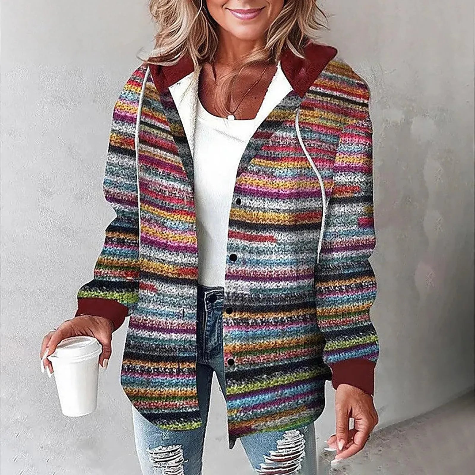 PAIGE - Chic Plaid Long-Sleeve Button Down Hooded Jacket