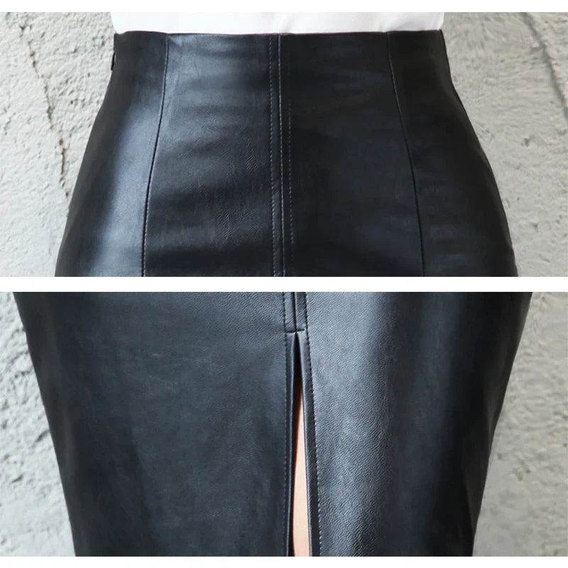 MONIQUE – Sleek Black Leather Pencil Skirt