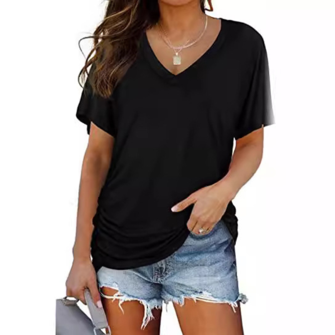 EILY - Classic V-Neck Loose Fit Shirt