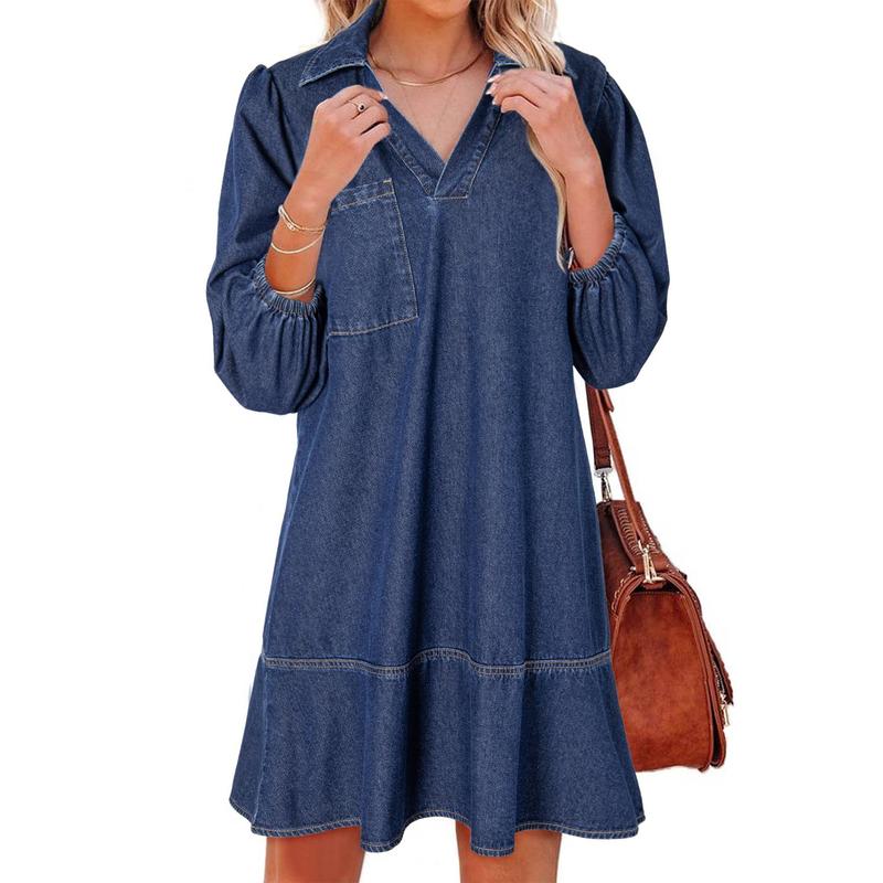 GEMMA – Classic Soft Washed Denim Puff Sleeve Dress