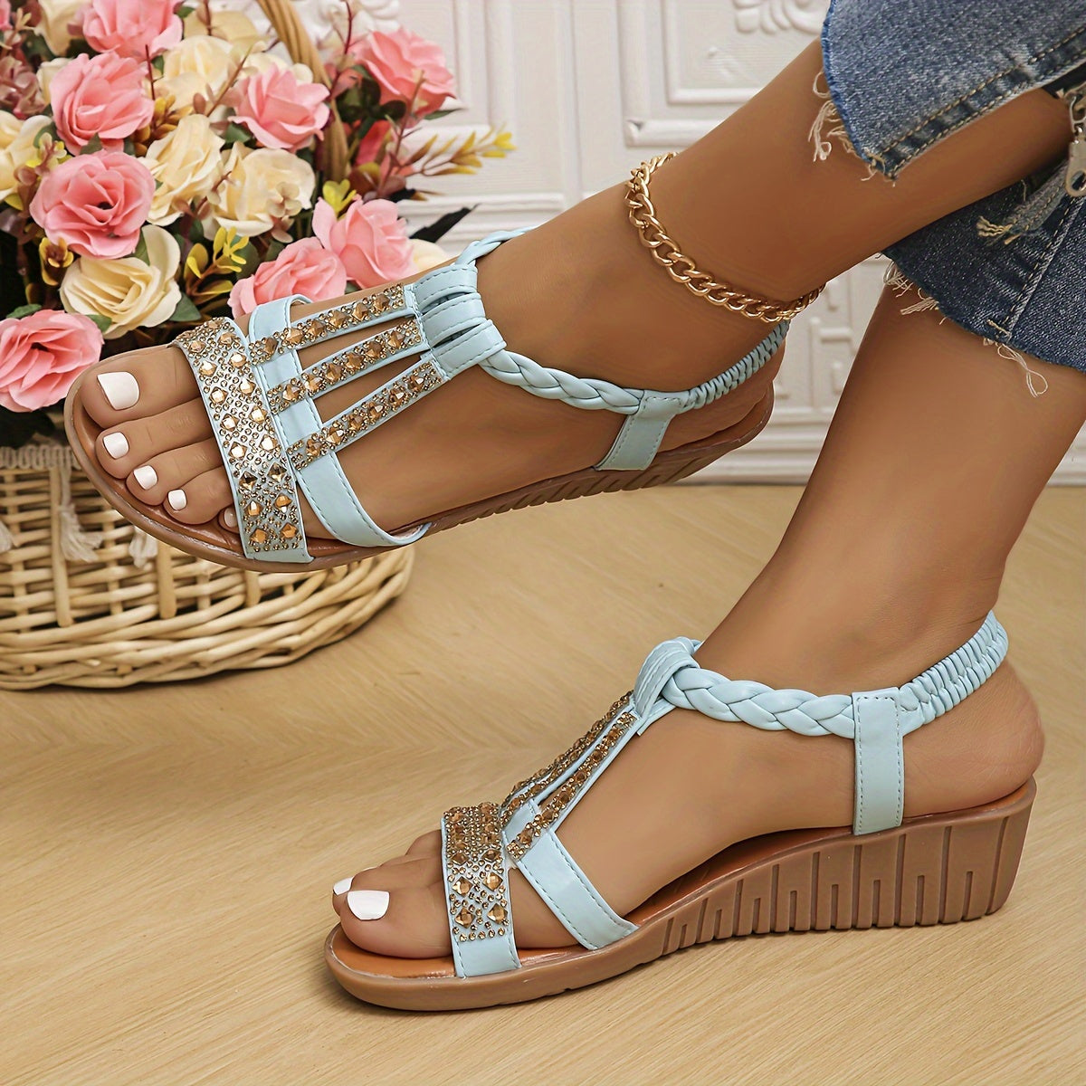 Elara Crystal Braided Sandals