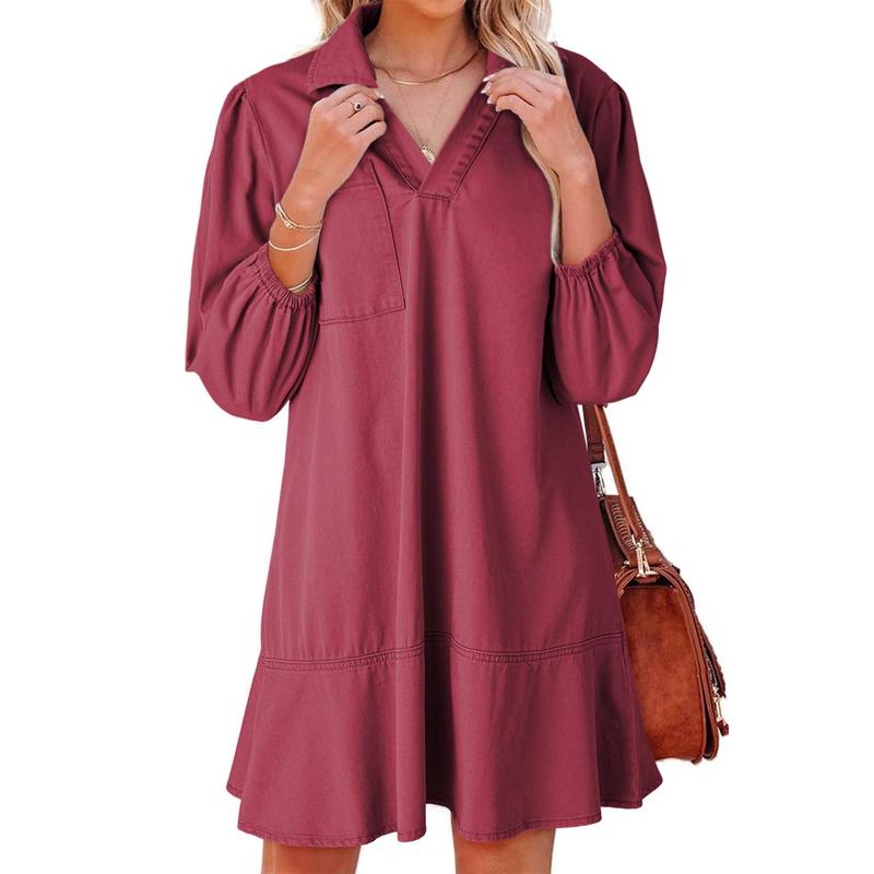 GEMMA – Classic Soft Washed Denim Puff Sleeve Dress
