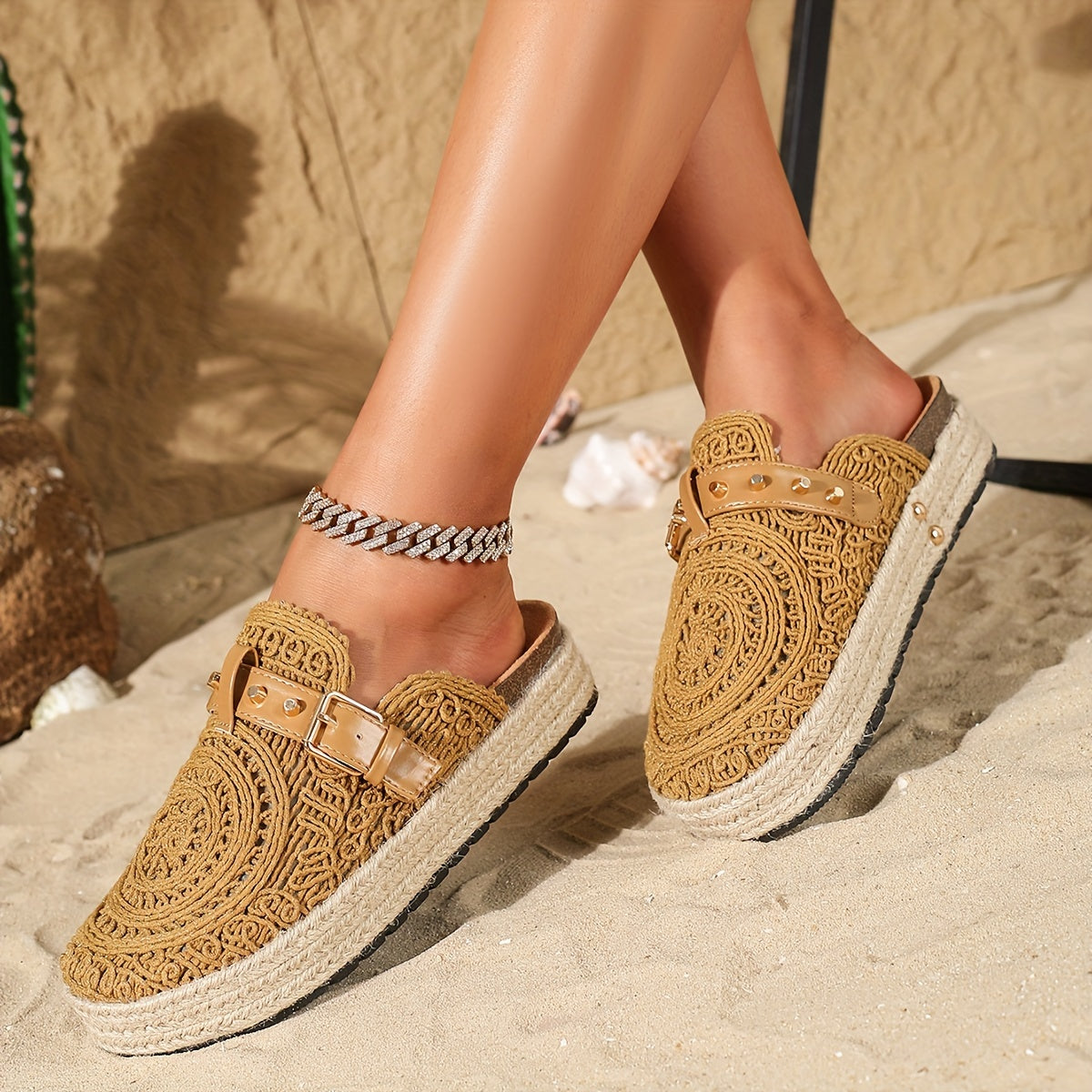 Solene Boho Crochet Mules