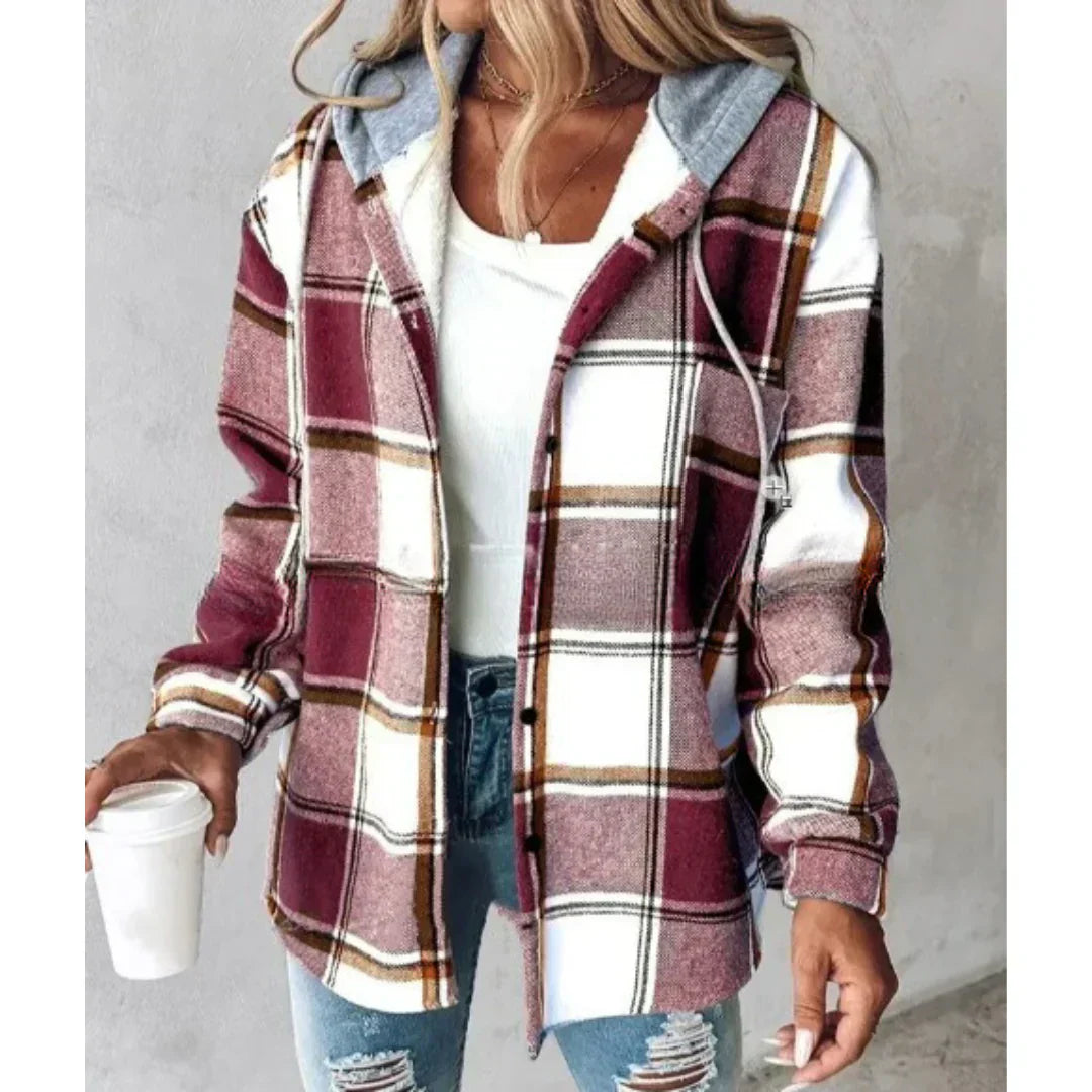 PAIGE - Chic Plaid Long-Sleeve Button Down Hooded Jacket