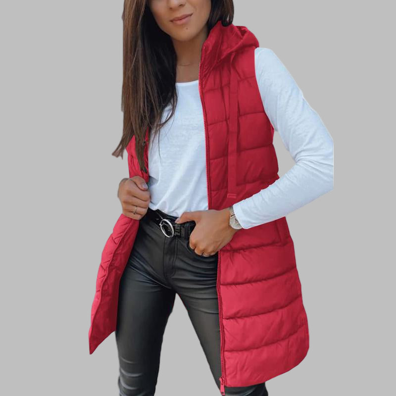 RAIN - Casual Sleeveless Hood Long Puffer Vest