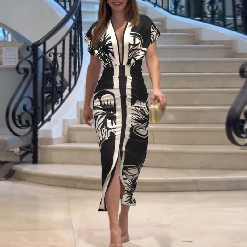 LUCIANA – Elegant Casual Short Sleeve Midi Dress