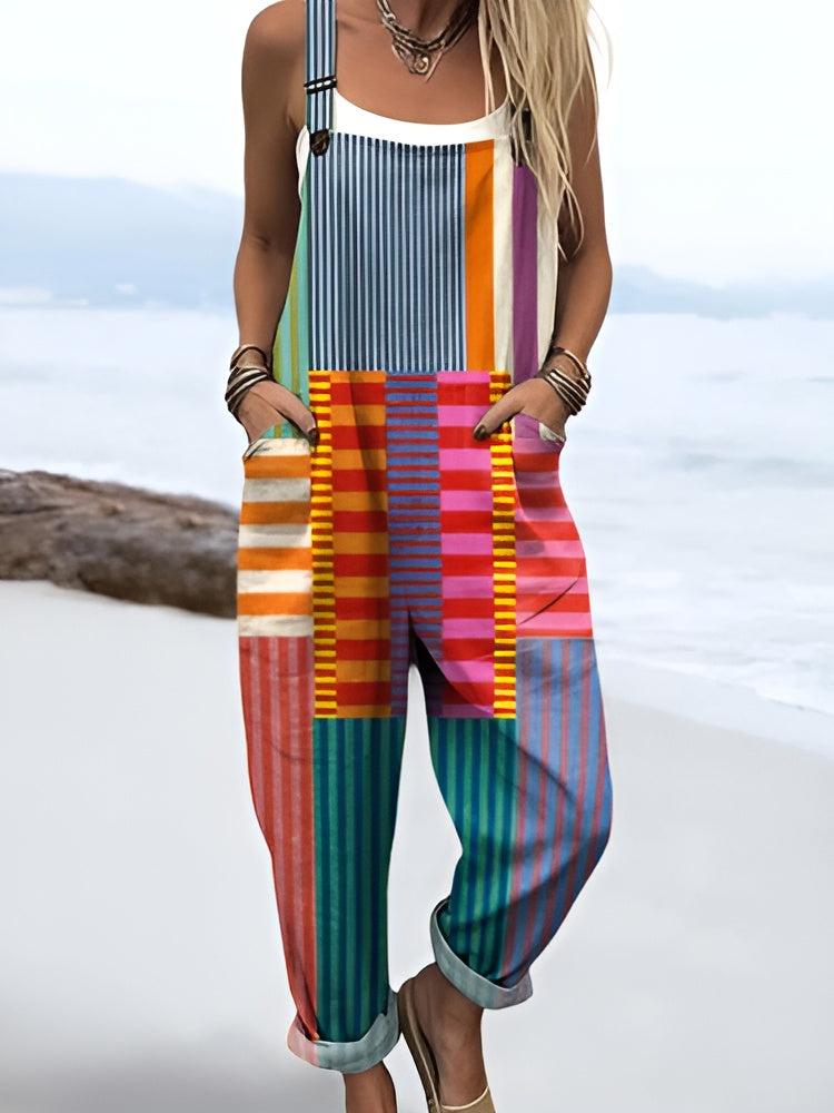 Lærke™ | Colorful Pop-Striped Overalls