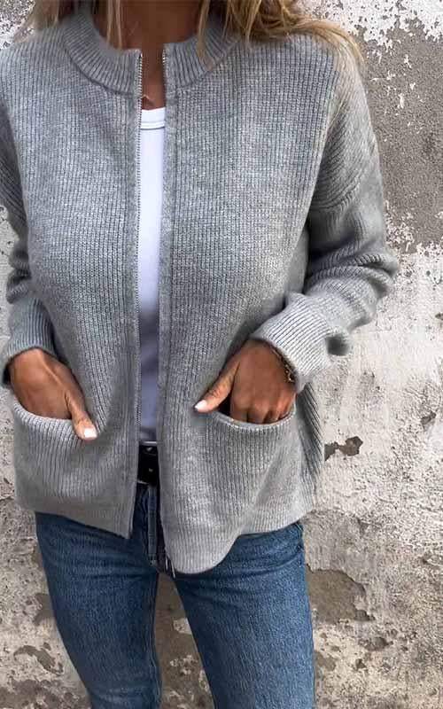 SARIA - Zip-Up Knit Cardigan