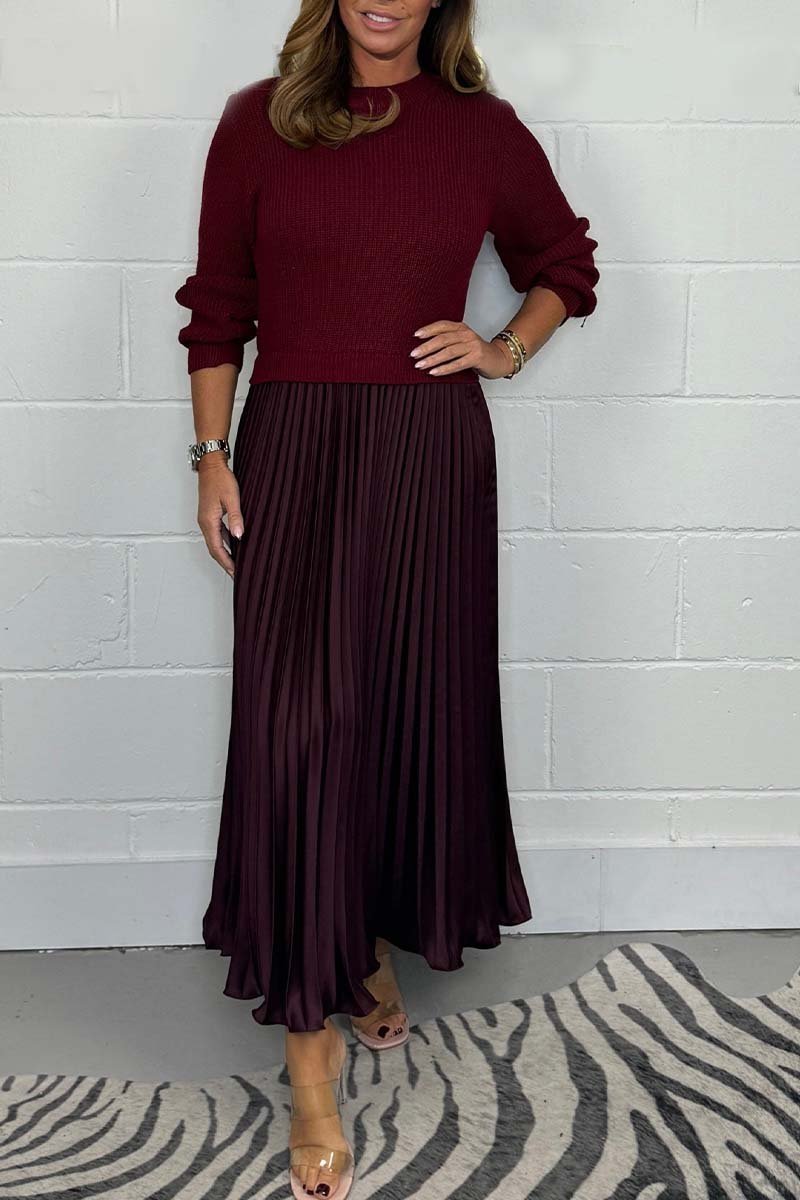 SOPHIA - Knit Jumper & Pleated Satin Skirt