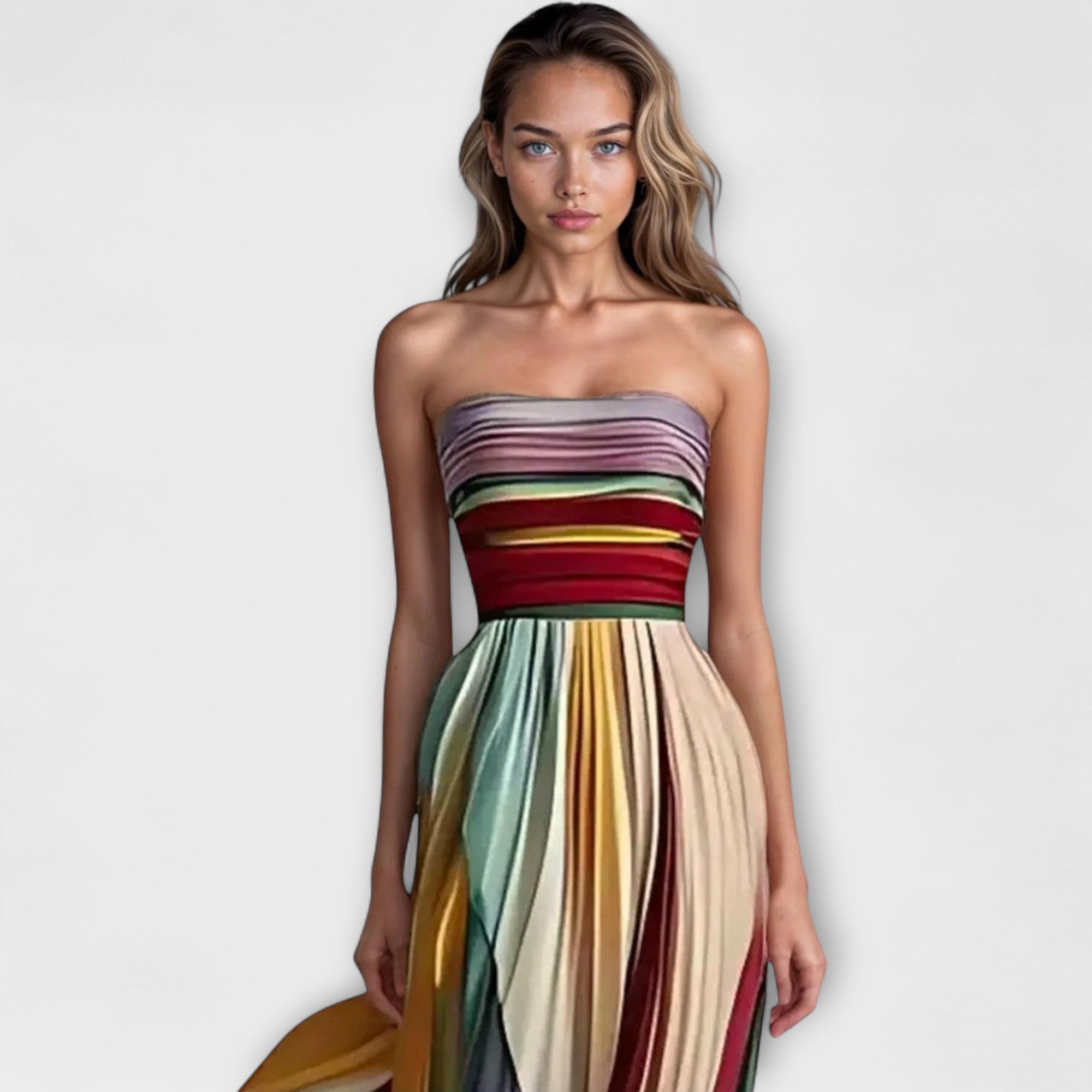 MARIGOLD – Bold & Flowing Strapless Dress