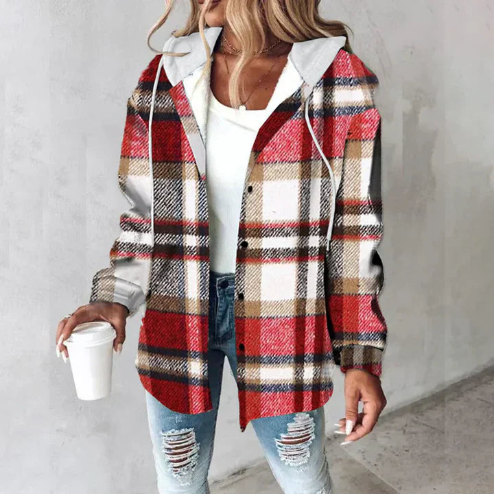PAIGE - Chic Plaid Long-Sleeve Button Down Hooded Jacket